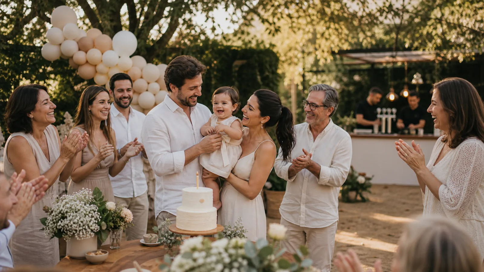 Festa de um ano com serviço separado para adultos